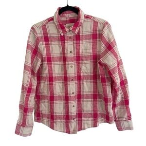 Sezane Tomboy Linen Blend Shirt in Pink Ivory Maxi Check NWT US 6 FR 38